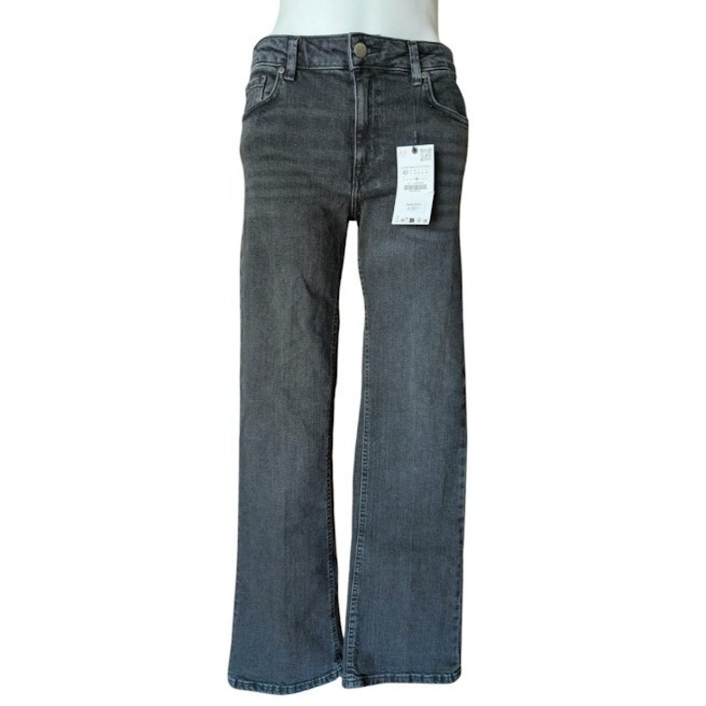 Zara Womens High Waisted Straight Leg Jeans Washed Black‎ Size 8 NEW